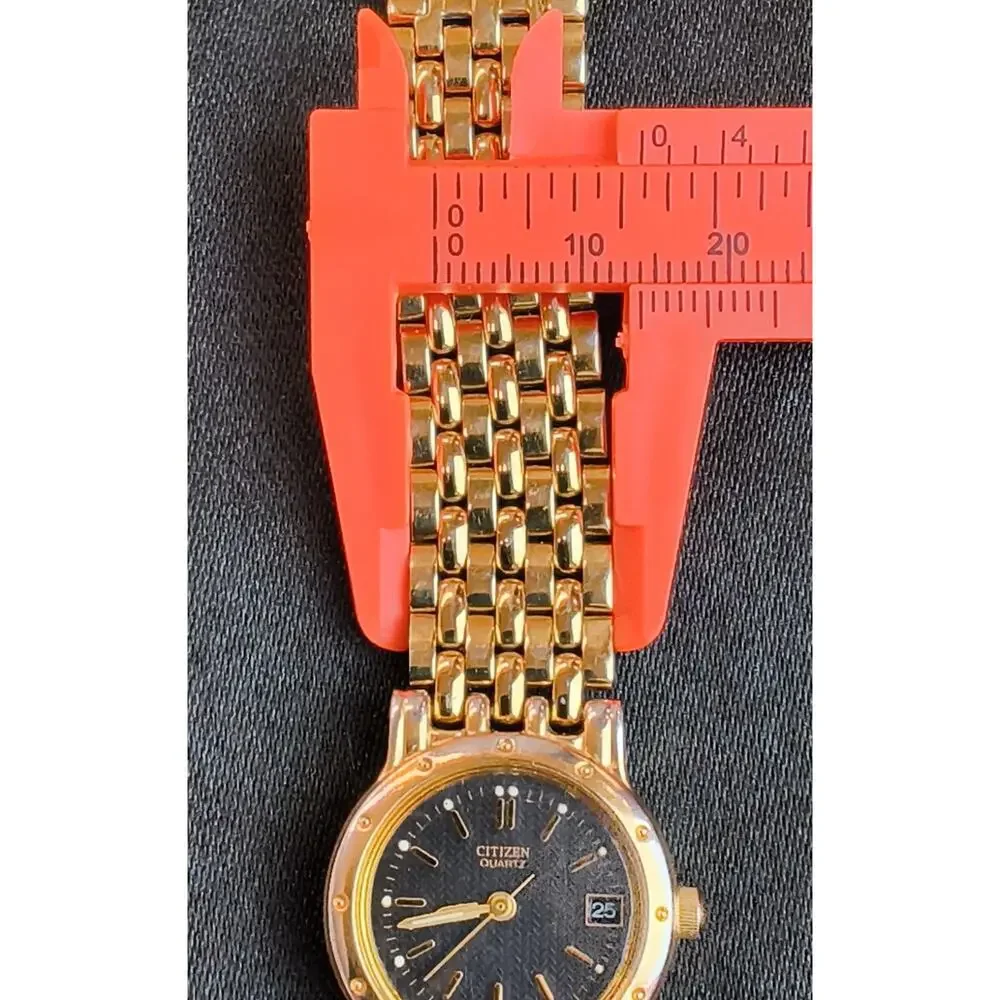 Citizen Quartz Gold Tone Women's Watch Black Dial Date Window #W5368